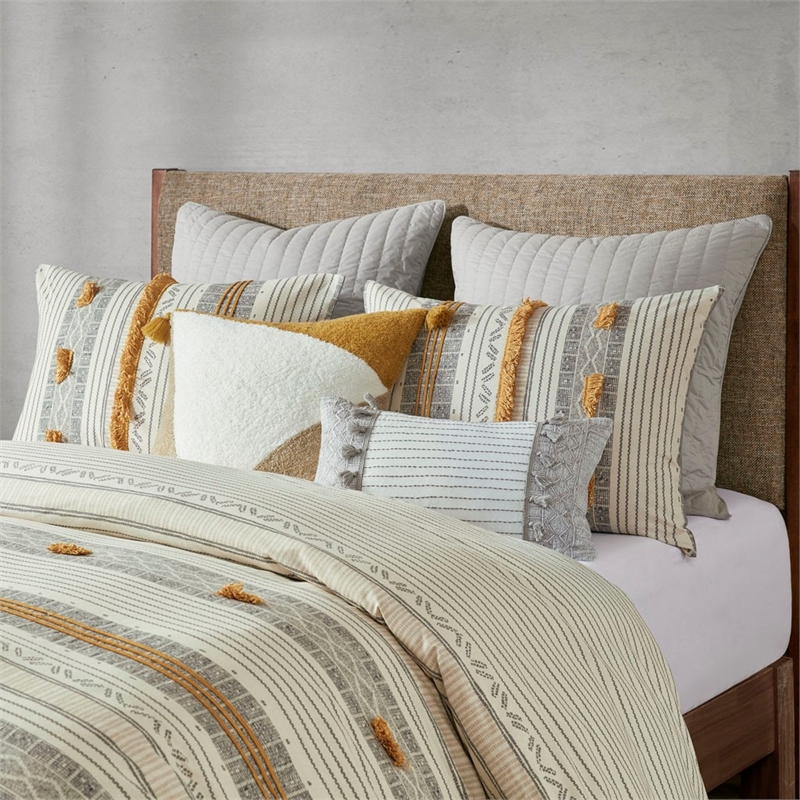 INK+IVY Cody 3-piece Contemporary Cotton Duvet Cover Set in Yellow/Gray