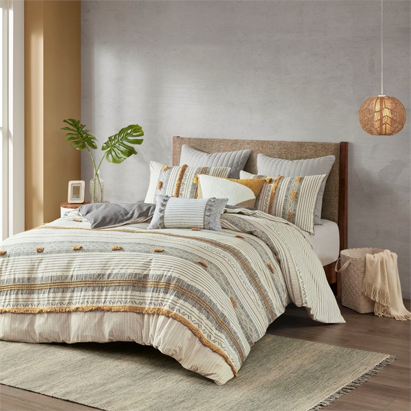 INK+IVY Cody 3-piece Contemporary Cotton Duvet Cover Set in Yellow/Gray