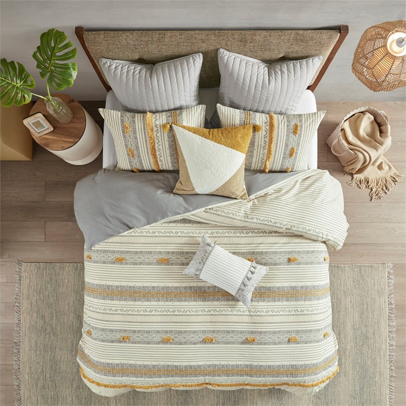 INK+IVY Cody 3-piece Contemporary Cotton Duvet Cover Set in Yellow/Gray