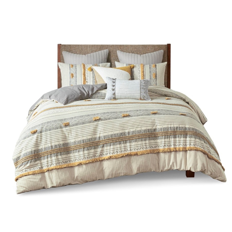 INK+IVY Cody 3-piece Contemporary Cotton Duvet Cover Set in Yellow/Gray