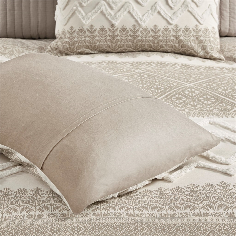 INK+IVY Mila 3-piece Cotton Printed Duvet Cover Set with Chenille - Taupe Brown