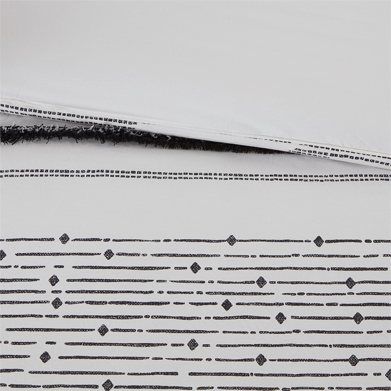 INK+IVY Modern Cotton Printed Duvet Cover Set with Trims in White/Black