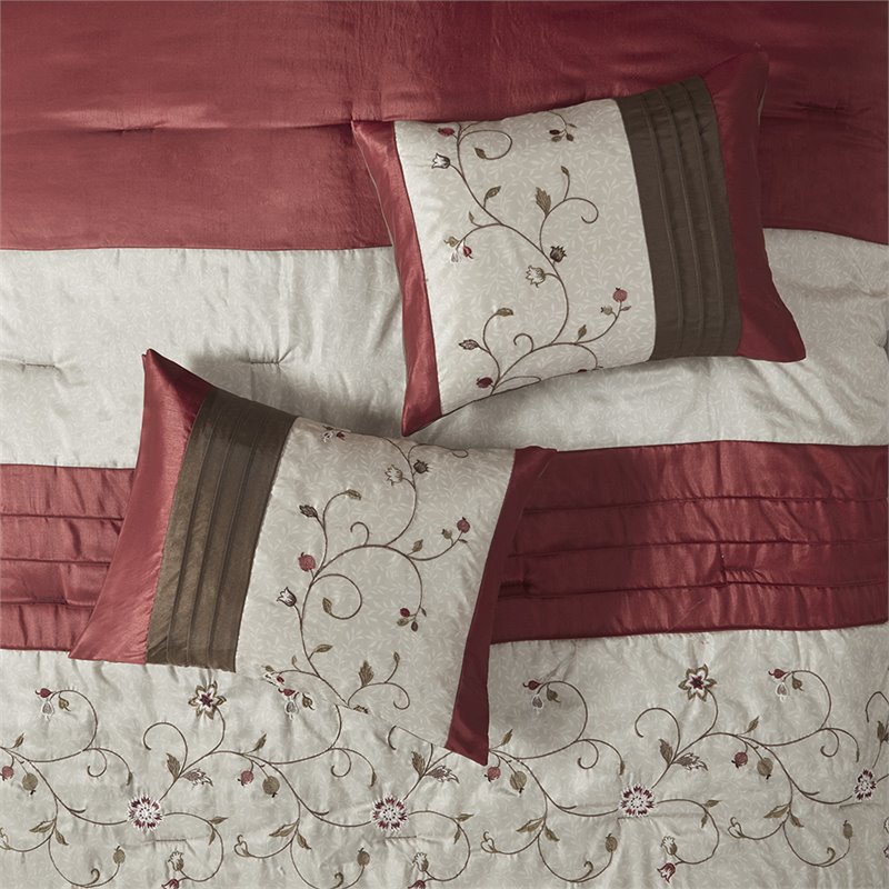 Madison Park Serene 7-piece Polyester Polyoni Comforter Set in Red/Ivory