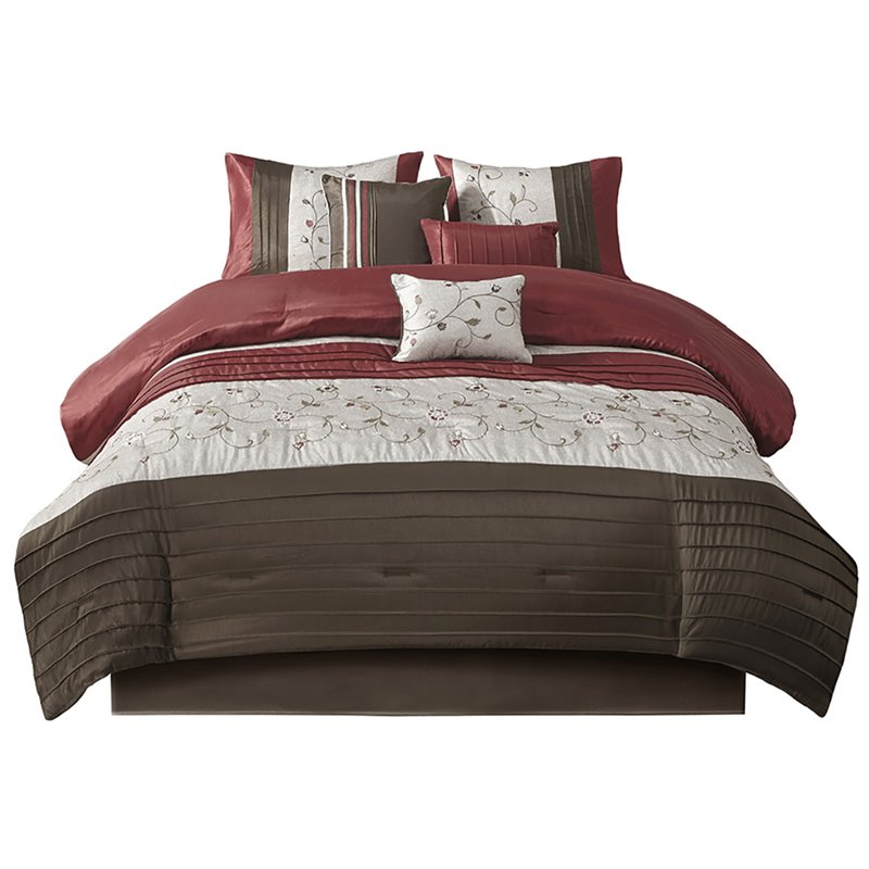Madison Park Serene 7-piece Polyester Polyoni Comforter Set in Red/Ivory