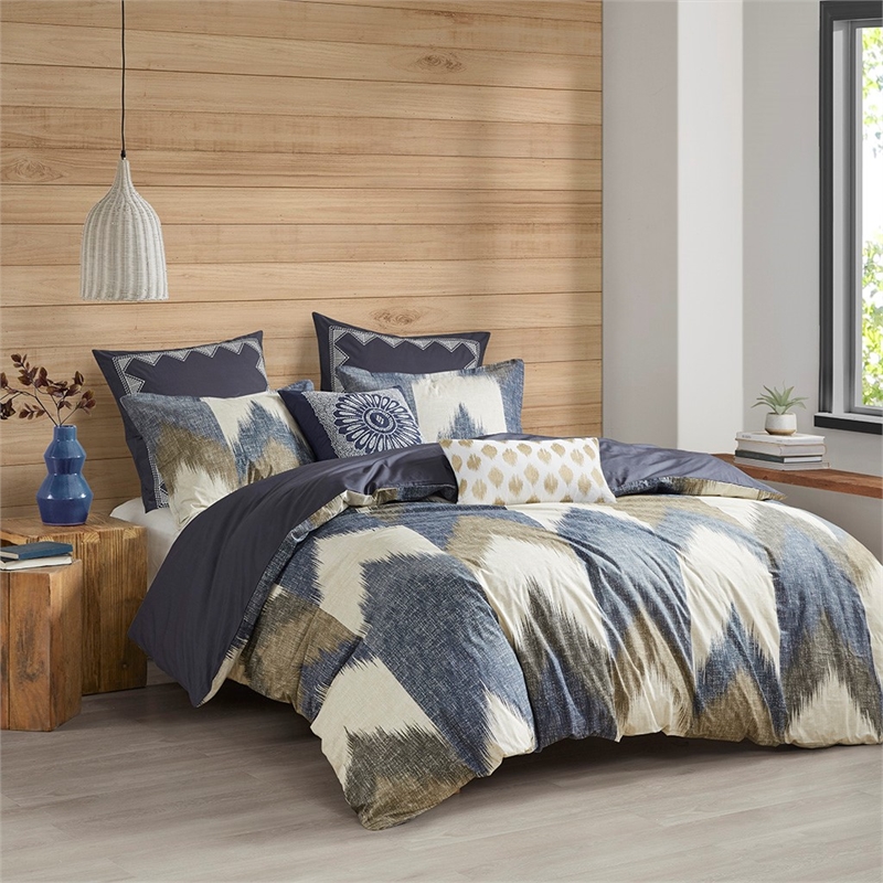 INK+IVY Alpine Mid-Century Cotton Printed Duvet Bedding Set in Navy Finish