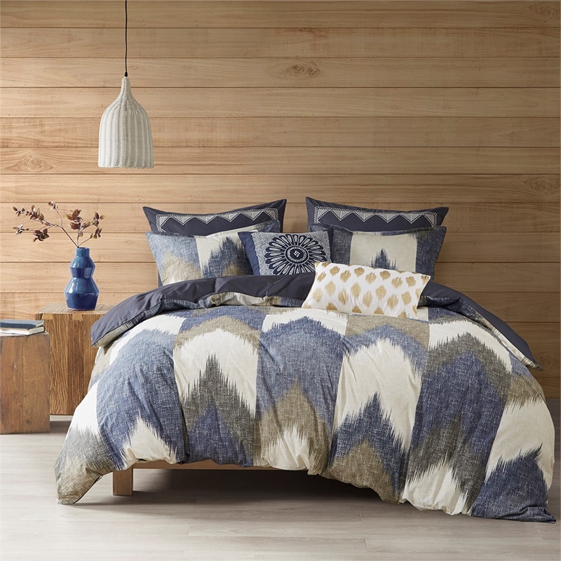 INK+IVY Alpine Mid-Century Cotton Printed Duvet Bedding Set in Navy Finish