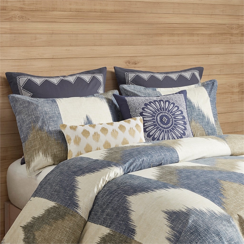 INK+IVY Alpine Mid-Century Cotton Printed Duvet Bedding Set in Navy Finish