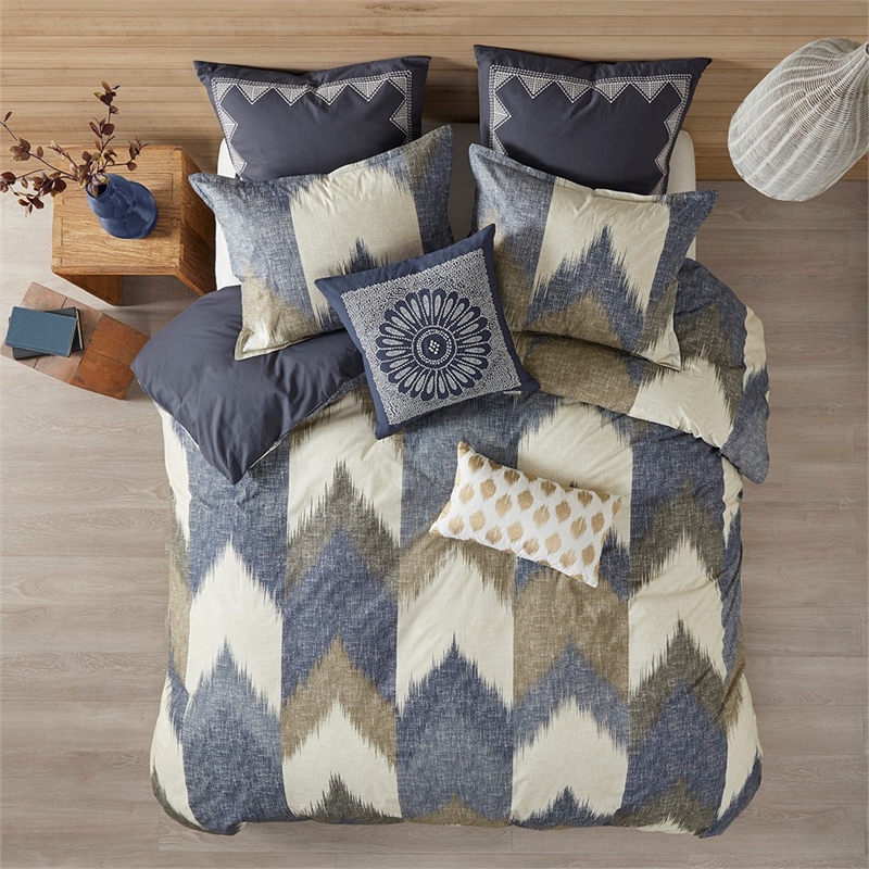 INK+IVY Alpine Mid-Century Cotton Printed Duvet Bedding Set in Navy Finish
