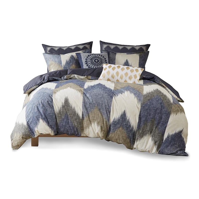 INK+IVY Alpine Mid-Century Cotton Printed Duvet Bedding Set in Navy Finish