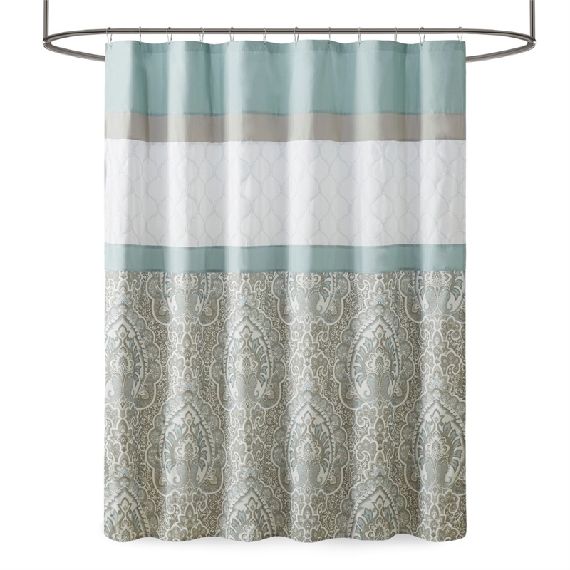 510 Design Polyester Microfiber Embroidery Printed Shower Curtain in Green