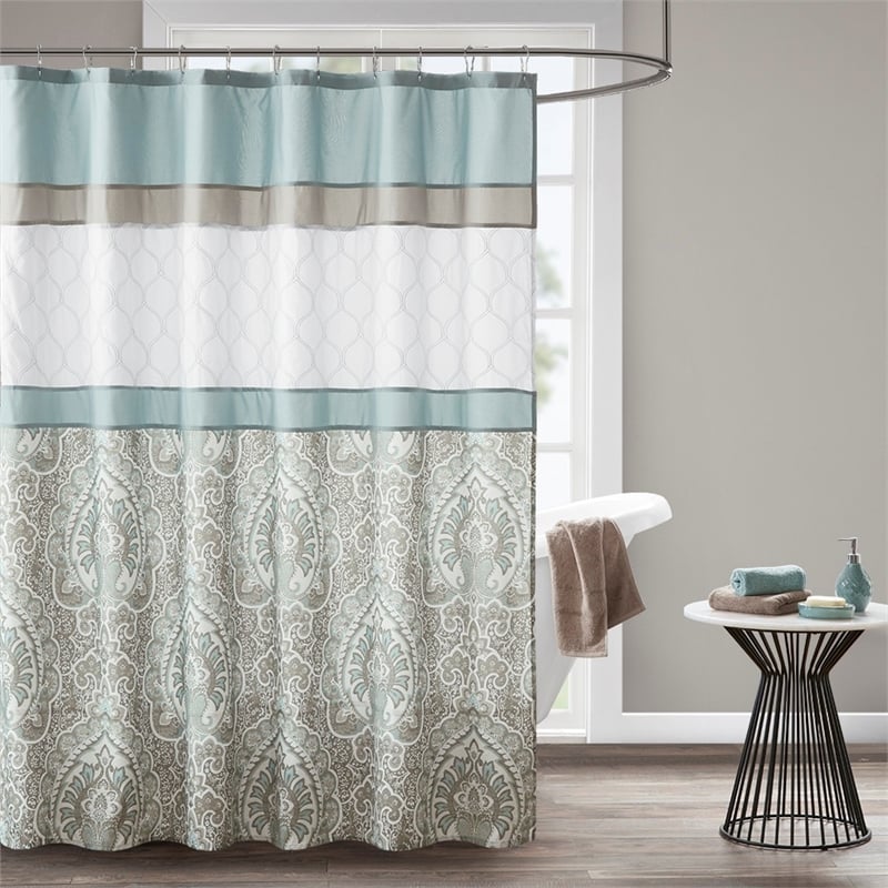 510 Design Polyester Microfiber Embroidery Printed Shower Curtain in Green