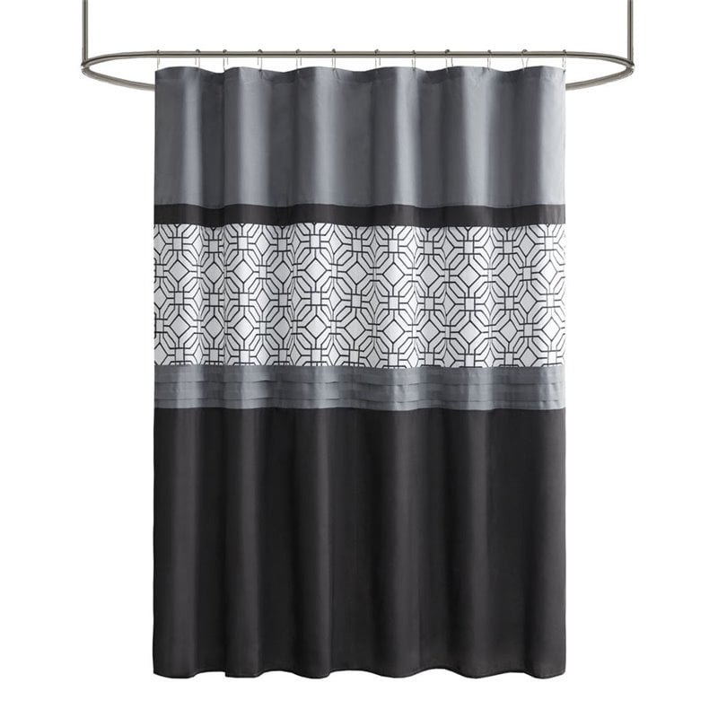 510 Design Donnell Polyester Microfiber Embroidery Shower Curtain in Black/Gray