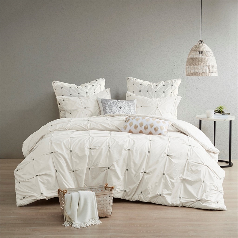 INK+IVY Masie 3-piece Mid-Century Cotton Percale Duvet Cover Set in White Finish