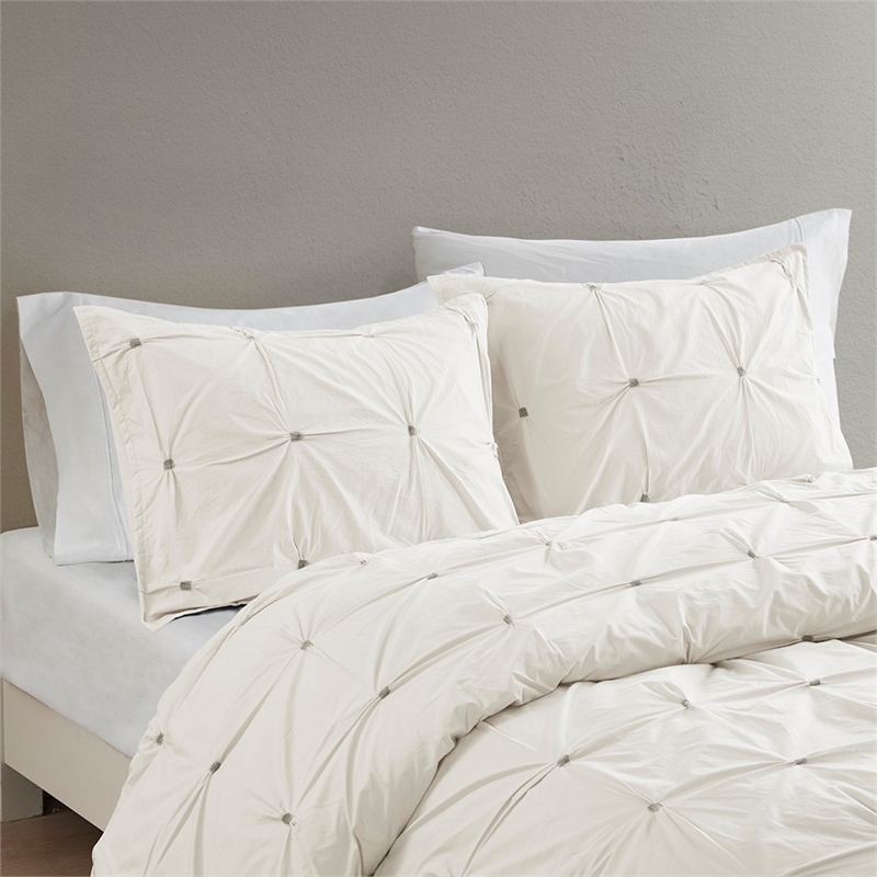 INK+IVY Masie 3-piece Mid-Century Cotton Percale Duvet Cover Set in White Finish