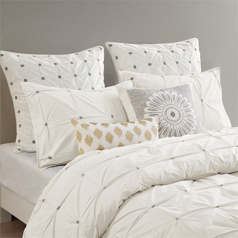 INK+IVY Masie 3-piece Mid-Century Cotton Percale Duvet Cover Set in White Finish