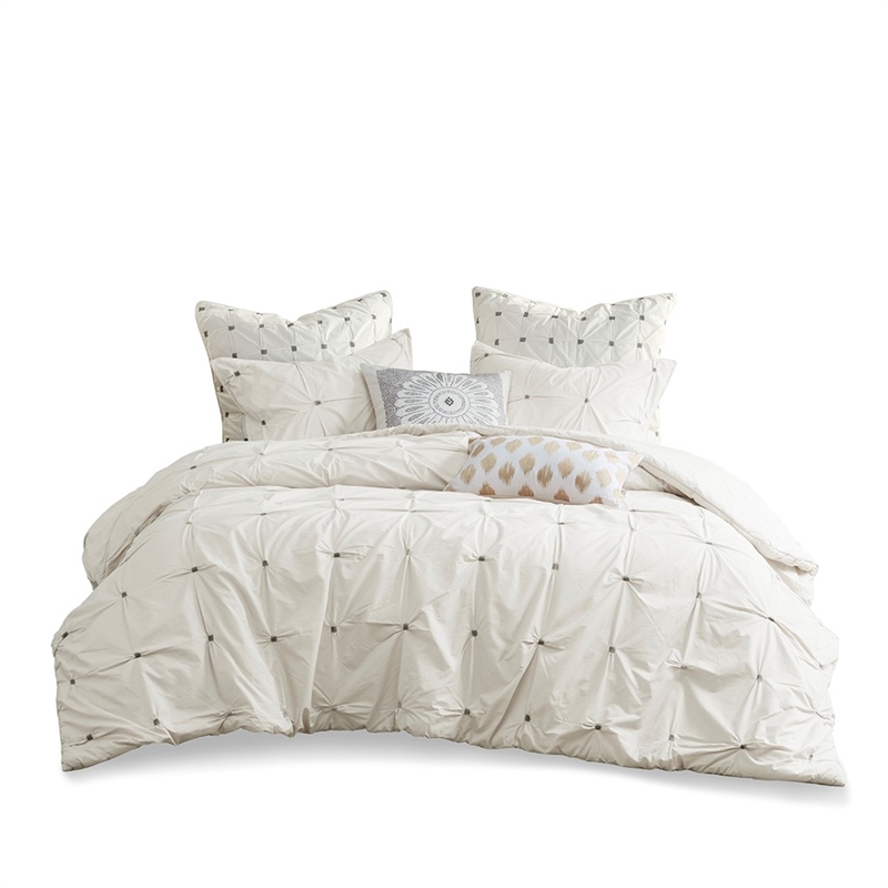 INK+IVY Masie 3-piece Mid-Century Cotton Percale Duvet Cover Set in White Finish