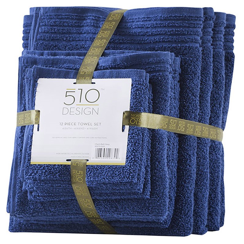 510 Design Big Bundle 12-piece Cotton Bath Towel Set in Navy