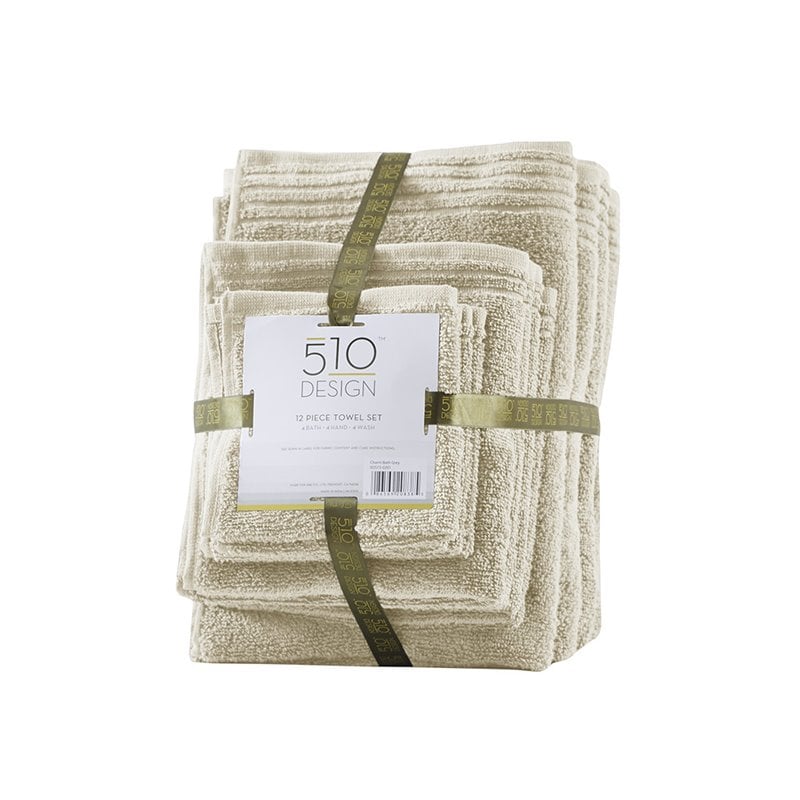 510 Design Big Bundle 12-piece Cotton Bath Towel Set in Taupe Brown