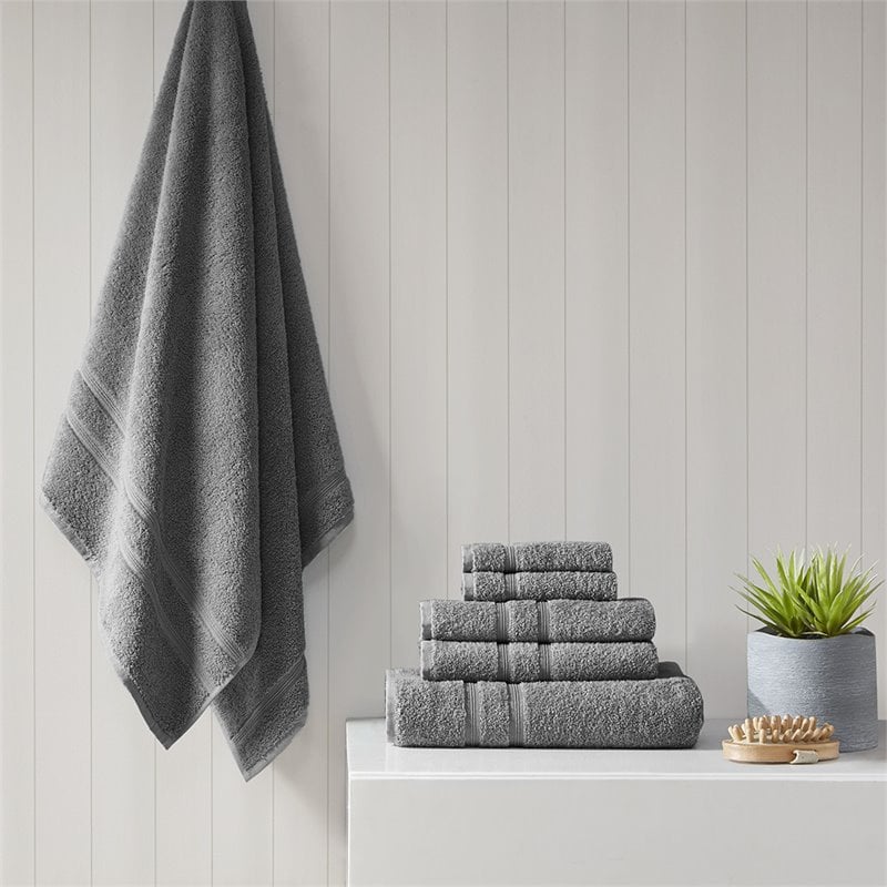510 Design Aegean 6-piece Contemporary Turkish Cotton Towel Set in Charcoal