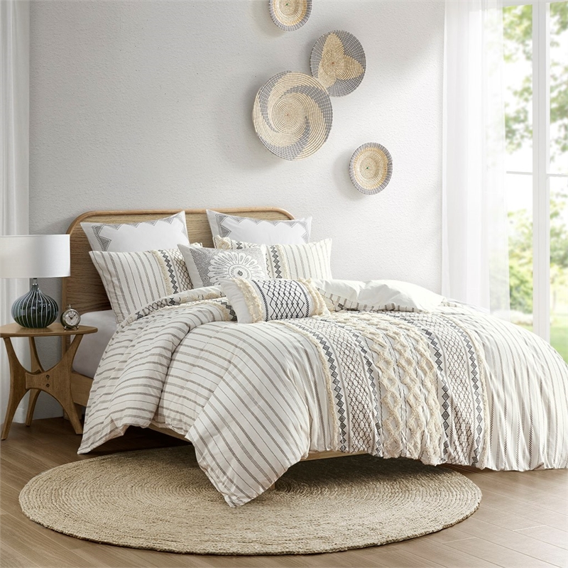INK+IVY Imani 100 Percent Cotton Printed Duvet Cover Mini Set in Ivory