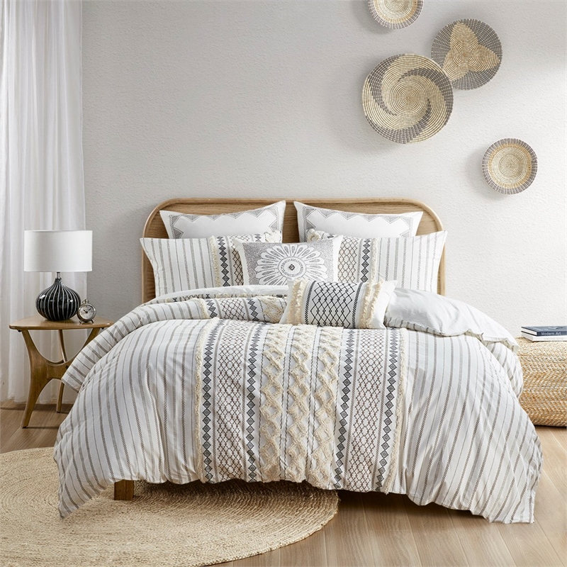 INK+IVY Imani 100 Percent Cotton Printed Duvet Cover Mini Set in Ivory