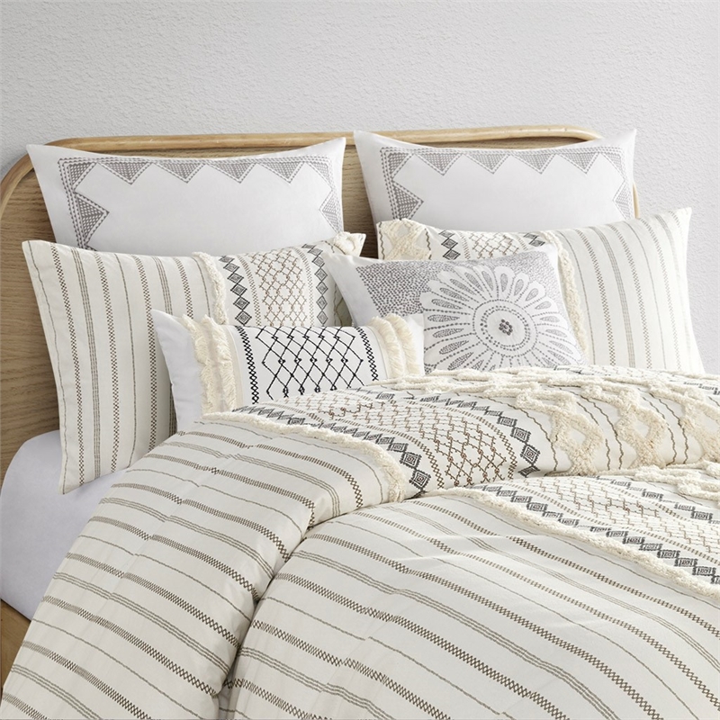 INK+IVY Imani 100 Percent Cotton Printed Duvet Cover Mini Set in Ivory