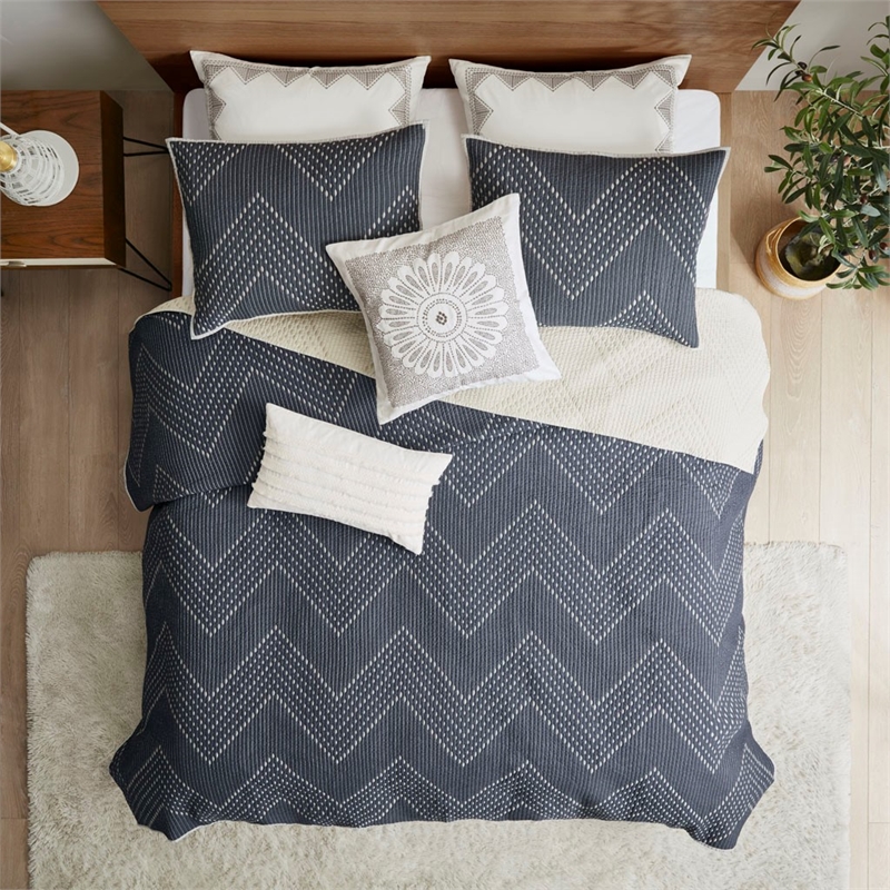 INK+IVY Pomona 3-Piece Contemporary Cotton Coverlet Mini Set in Navy
