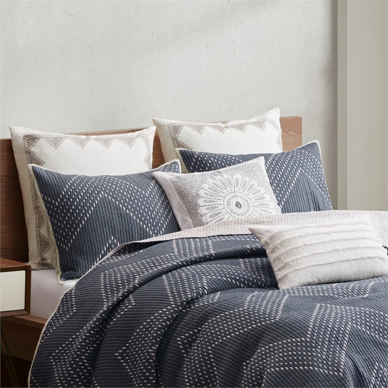 INK+IVY Pomona 3-Piece Contemporary Cotton Coverlet Mini Set in Navy