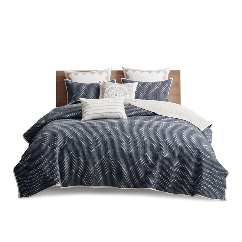 INK+IVY Pomona 3-Piece Contemporary Cotton Coverlet Mini Set in Navy