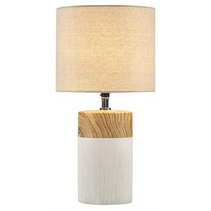 510 design nicolo round ceramic and linen table lamp in white/brown
