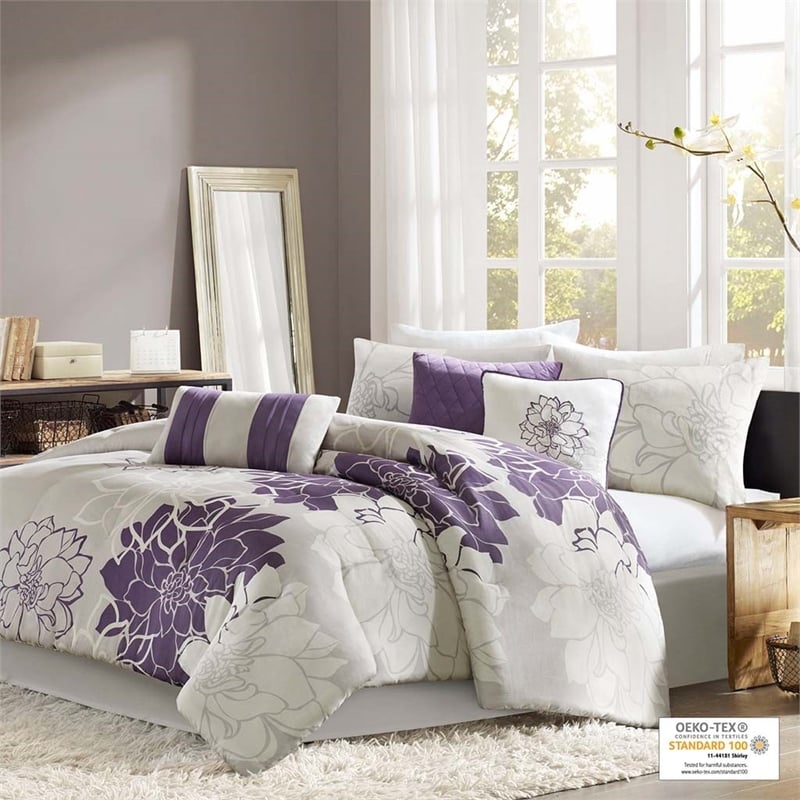 Madison Park Lola 7-piece Cotton Sateen Comforter Set in Purple Finish