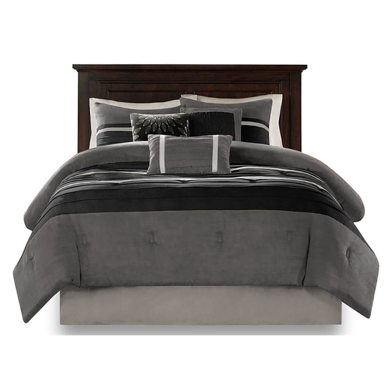 Madison Park Palmer 7-piece Polyester Faux Suede Comforter Set in Black