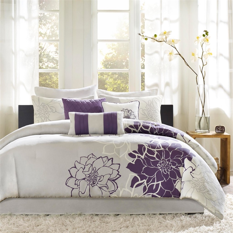 Madison Park Lola 7-piece Cotton Sateen Comforter Set in Purple