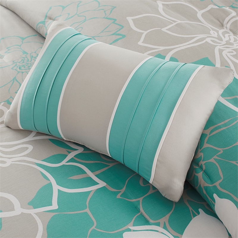 Madison Park Lola 7-piece Cotton Sateen Printed Comforter Set in Aqua Blue