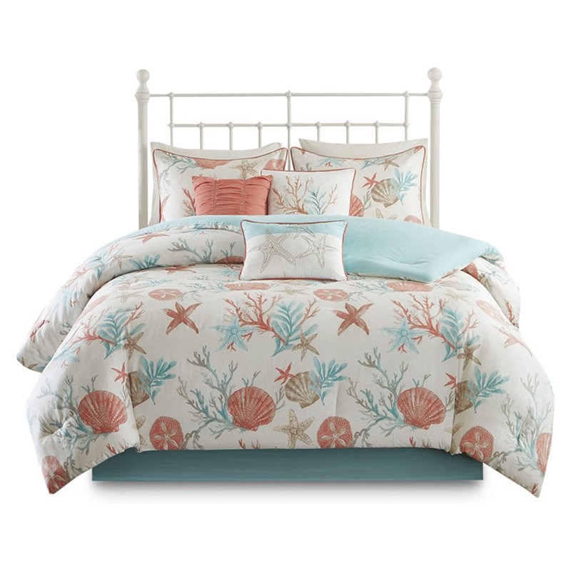 Madison Park Pebble Beach 7-piece Cotton Sateen Comforter Set in Coral Pink