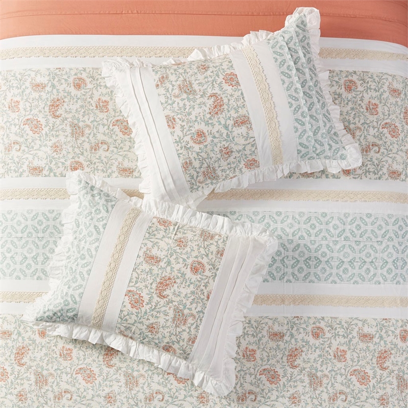 madison park dawn 9-piece cotton percale comforter set in coral pink