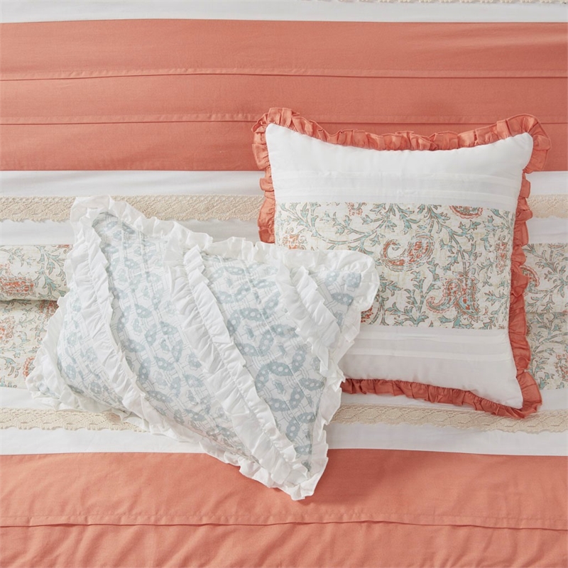 madison park dawn 9-piece cotton percale comforter set in coral pink