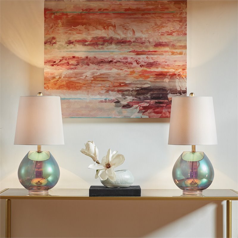 510 Design Ranier Contemporary Glass and Fabric Table Lamp in Green/Off White