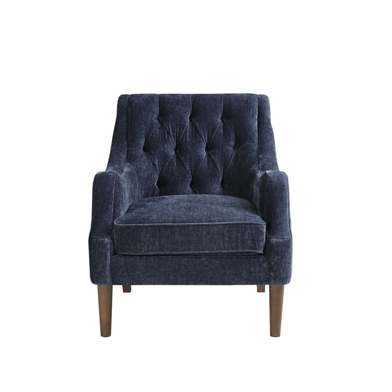 Madison Park Qwen Solid Wood and Polyester Button Tufted Accent Chair in Navy