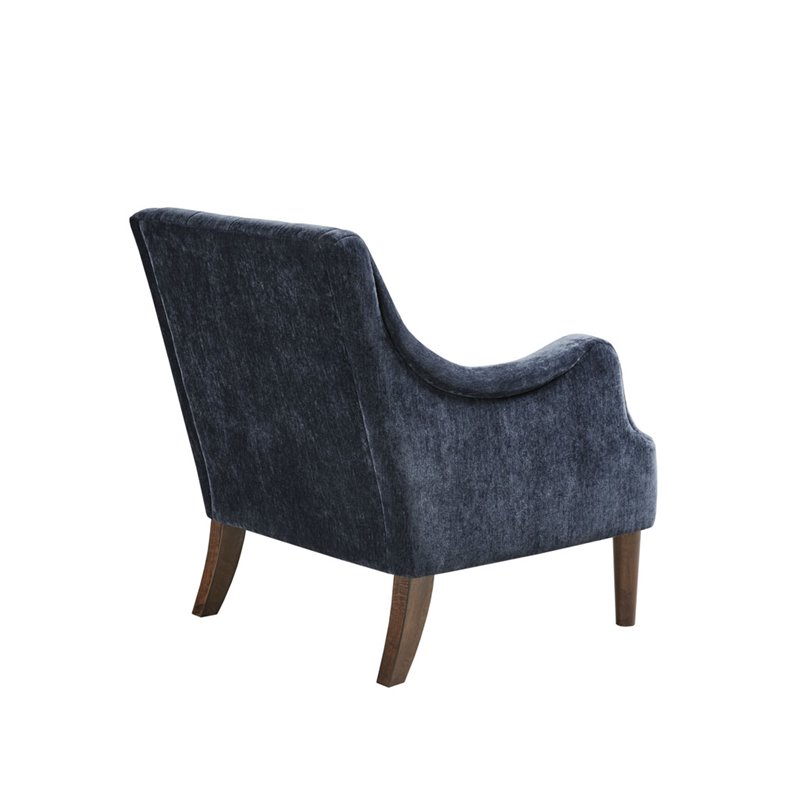 Madison Park Qwen Solid Wood and Polyester Button Tufted Accent Chair in Navy