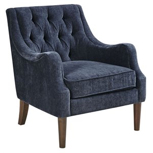 Madison Park Qwen Solid Wood and Polyester Button Tufted Accent Chair in Navy