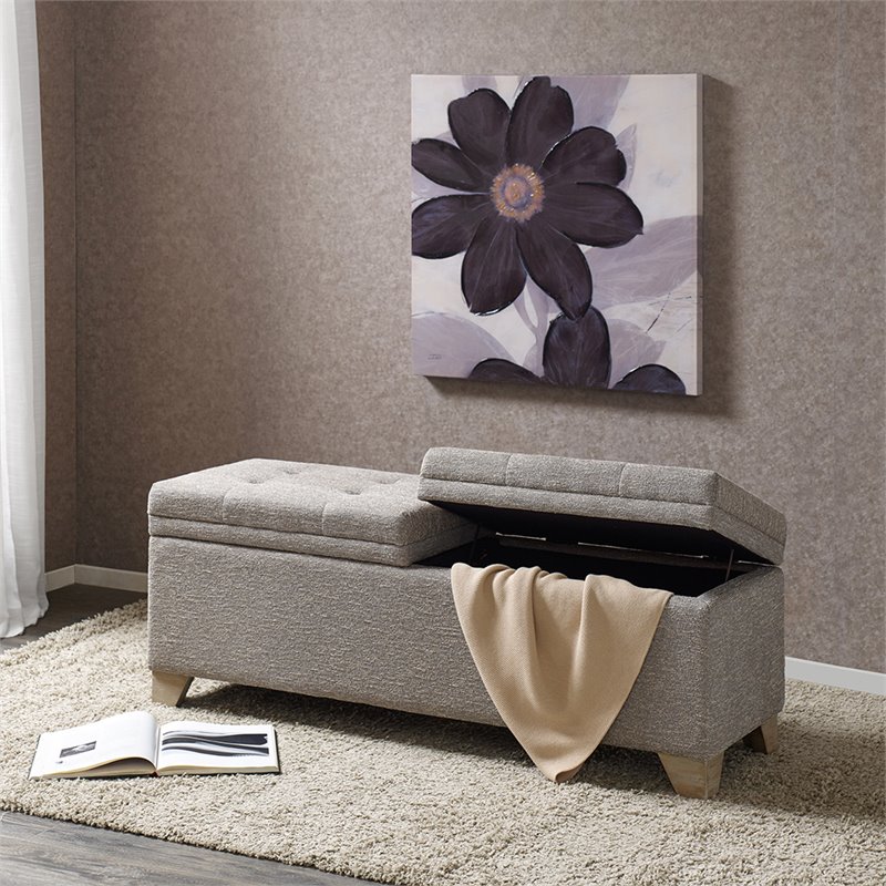 Madison Park Ashcroft Solid Wood and Polyester Storage Bench in Gray