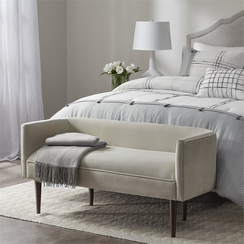 Madison Park Farrah Solid Wood and Polyester Accent Bench in Cream