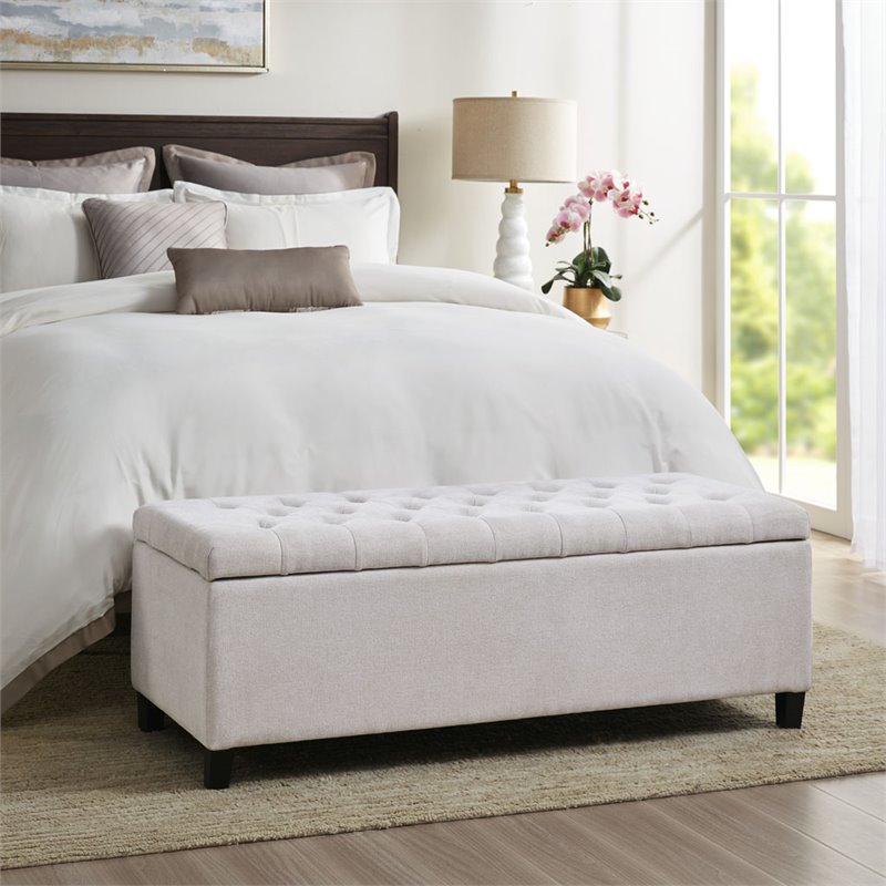 Madison Park Shandra Solid Wood and Polyester Storage Bench in Natural/Black