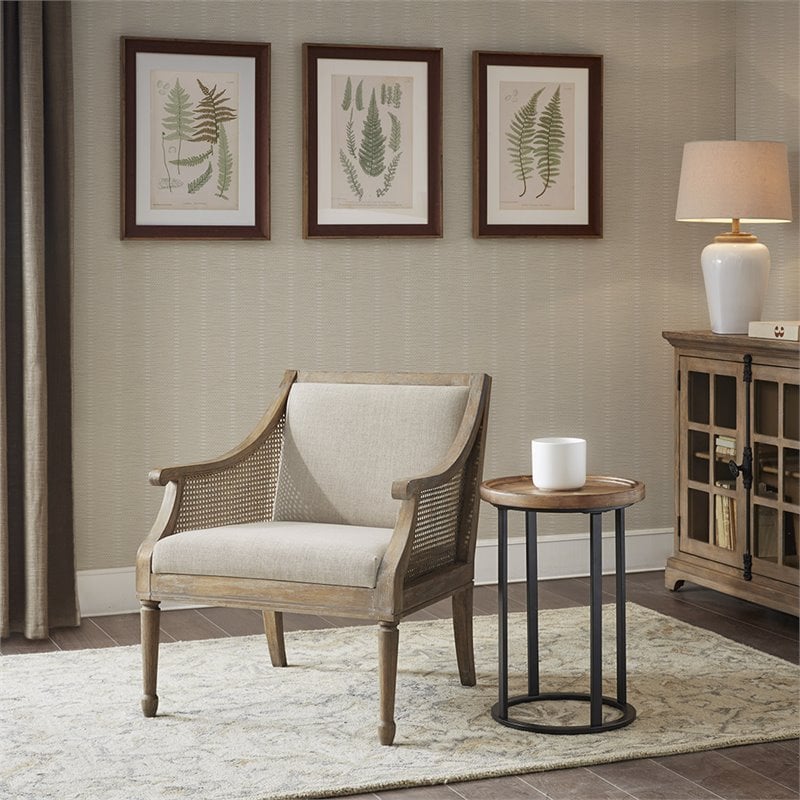 Martha Stewart Isla Solid Wood and Polyester Accent Chair in Natural