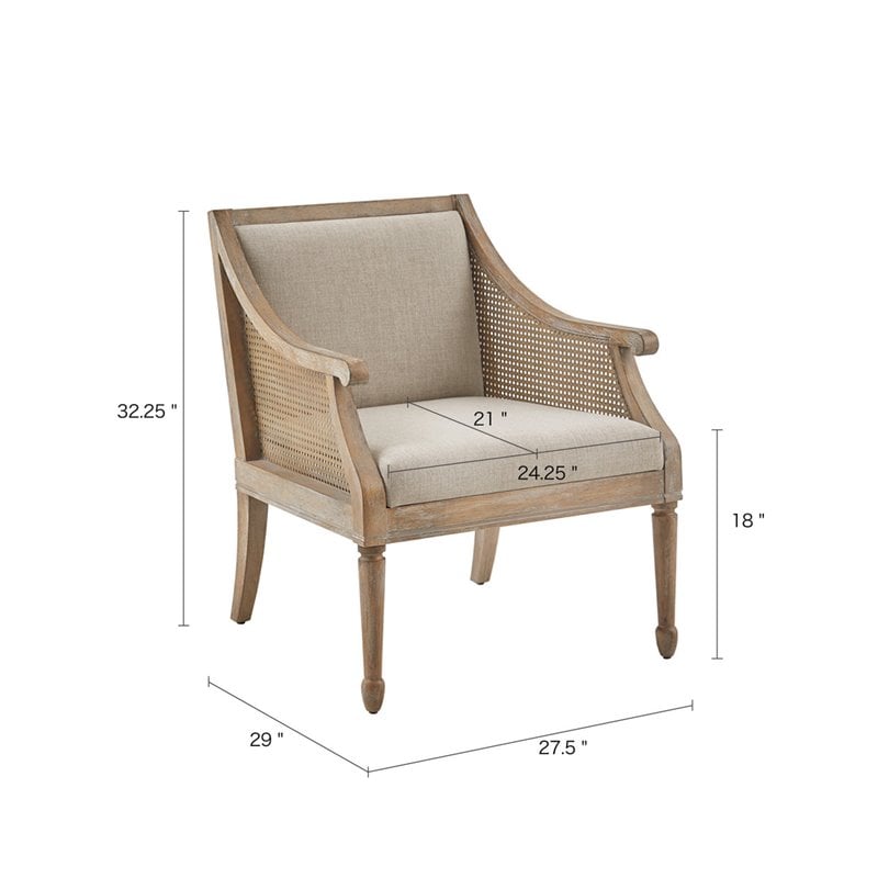 Martha Stewart Isla Solid Wood and Polyester Accent Chair in Natural