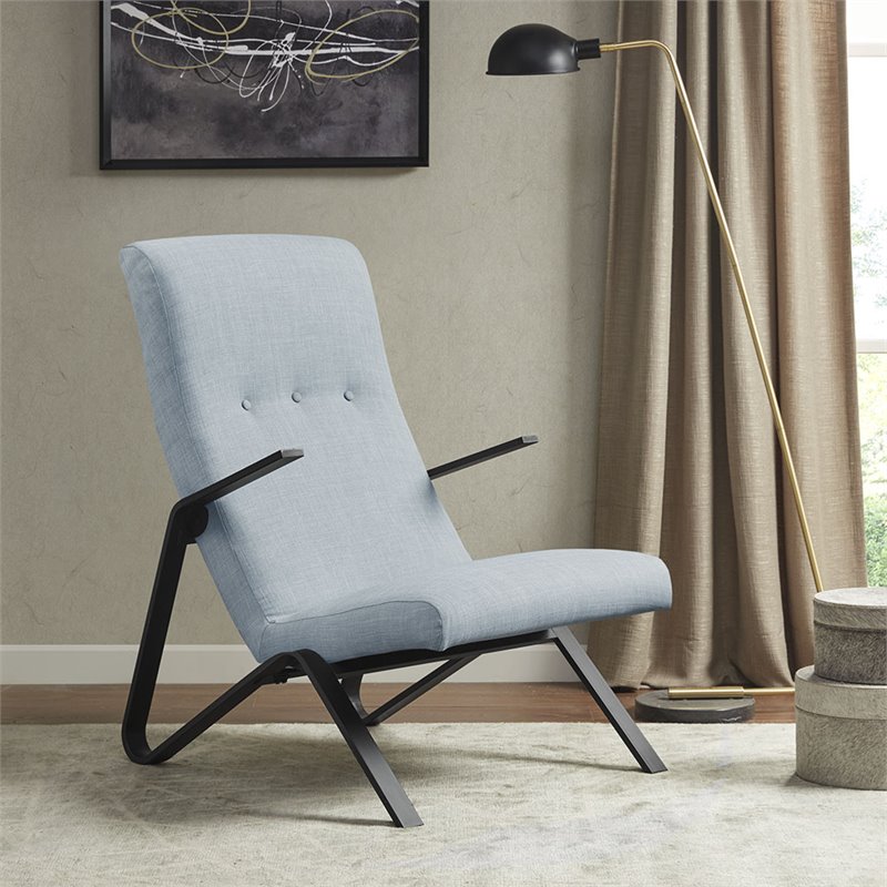 Martha Stewart Manhattan Solid Wood and Polyester Accent Chair in Blue/Black
