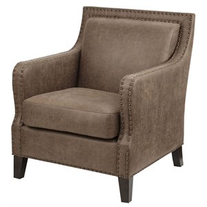 INK+IVY Shasta Solid Wood and Faux Leather Accent Chair in Brown/Morocco
