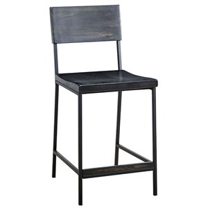 INK+IVY Tacoma 24.8&quot Solid Wood and Metal Counter Stool in Black Finish