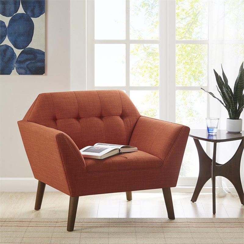 INK+IVY Newport Solid Wood and Polyester Lounge Accent Chair in Orange